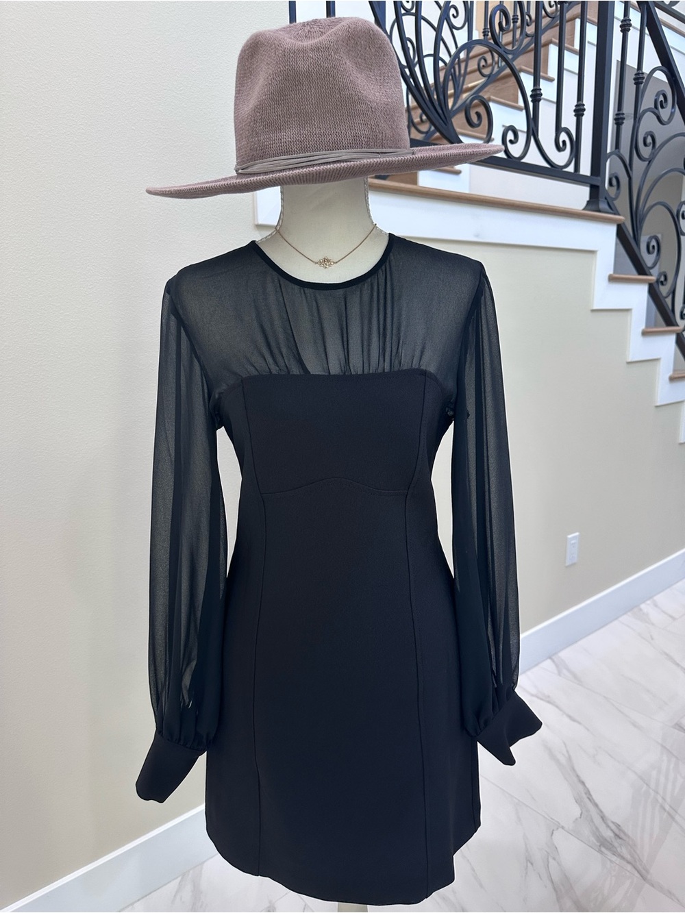 Maeve Anthropologie Black Sheer Sleeve Mini Dress Size 4